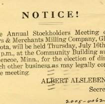 Annual Stockholders Meeting, Farmers & Merchants Milling Co.
