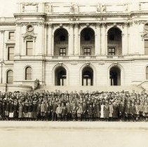 Large group of youth and adults in front of the State Capitol