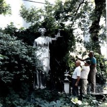 Lady Justice statue in Gaines' garden
