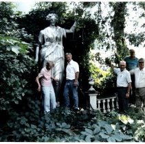 Lady Justice statue in Gaines' garden