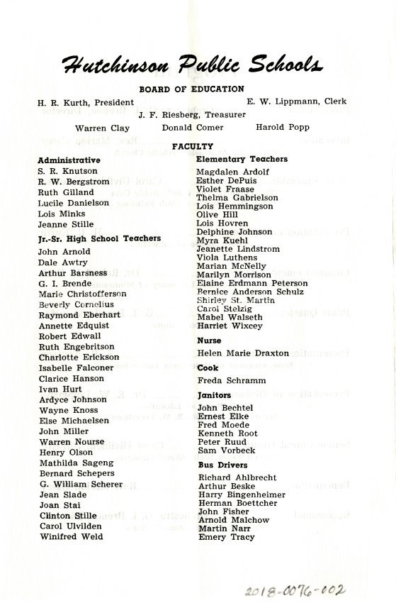 Program Hutchinson, MN High School Commencement, 1952 McLeod County