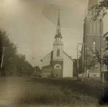 First Ev. Lutheran Church old & new buildings, Glencoe, MN