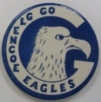 Blue and white Glencoe button