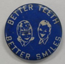 Blue and white button