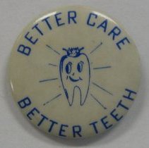 White button with blue lettering