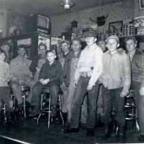 David Horejsi & group of fox hunters, Jack's White Owl Inn, Silver Lake, MN