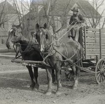 Unidentified man on wagon with horse team