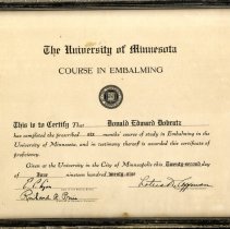 Donald E. Dobratz embalming certificate