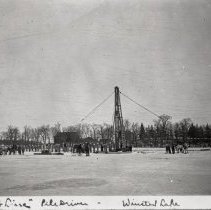 Pile driver for Electric Short Line RR trestle bridge, Winsted Lake
