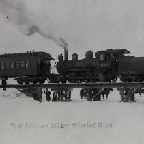 First train on bridge, Winsted, MN