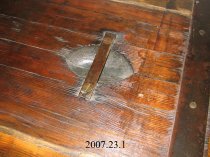 Top of table is the hatch cover from a Liberty ship of WWII