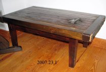 Top of table is the hatch cover from a Liberty ship of WWII