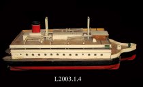 Wooden model of passenger and car ferry.  Battery operated.