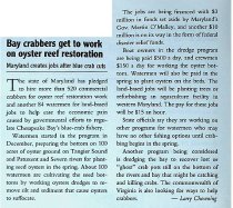 "Bay crabbers get to work on oyster reef restoration,"