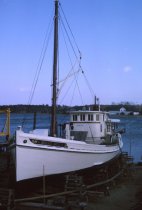 The buyboat Ocean View on a railway