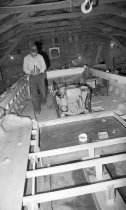 Wooden deadrise under construction in Grover Lee Owen's shop