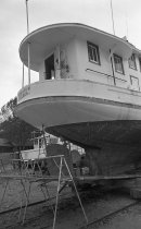 The buyboat O.A. Bloxom on the rails, view of stern