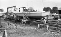 Deadrise workboat being repaired on the Willis Wilson Railway