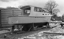 Fiberglass boat under construction at the Albert Thomas boatyard
