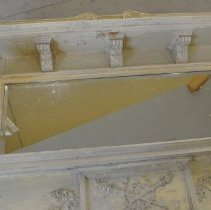 Mantel after brushing, vaccuuming and scraping loose paint - top half