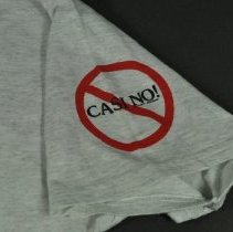 Close up of the text and graphic on the proper left sleeve.