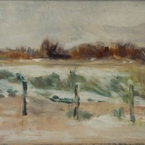Fra Dana, Fenceposts, Oil on canvas, 13x22in