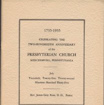 200th Anniversary - Presbyterian Church, Mercersburg