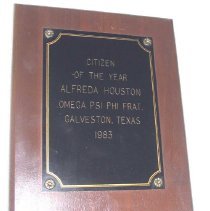 Plaque awarded to Alfreda Houston