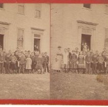 New Castle School with students in front Davis Brothers photo