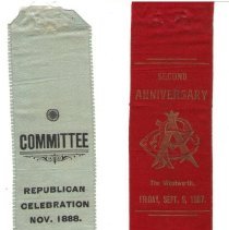 The Wentworth Second Anniversary Ribbon and Ribbon from Republican Celebration November 1888.