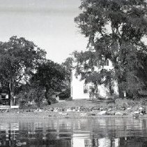 View from the water of Bush/Pitts/Becker House and Seybolt House on Becker Lane.
