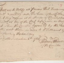 Town Records, 1728
Town of New Castle committee notification