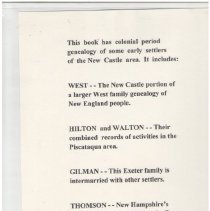 Genealogy of West, Hilton, Walton, Gilman and Thomson, early settlers of the New Castle area.