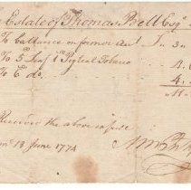 Town Records, 1773-1774
Estate of Thomas Bell, Mr. McIntyer account