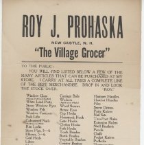 Roy J. Prohaska New Castle, N.H. "The Village Grocer"