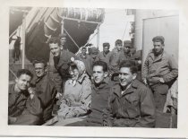 Ruth Pollack, Dr. Fenwich & soldiers on ship, 1947