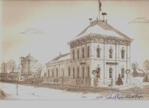 Print of C&NW depot by Robert Myers