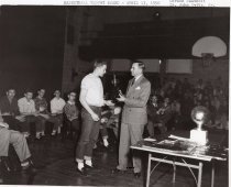 Basketball trophy presented to Gordon Saathoff by Dr John Ovitz Jr 4/13/195