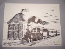 Railroad Depot and Train drawing by L. Bute