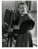 Sister Sarah and chair in shop