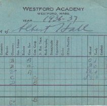 WA report card 1936-37 for Albert Hall