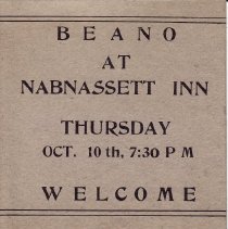 Beano at Nabnassett Inn advertisement