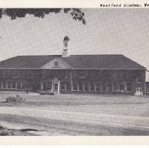 Black and white postcard of WA at Abbot  School building