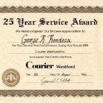 George Rondeau 25 Year Service Award from Courier