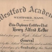 WA Diploma for Henry Alfred LeDuc