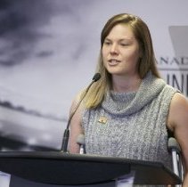 Inductee Stephanie Dixon speaking at the 2016 Class Announcement