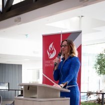 Catriona Le May Doan speaking at the 2022 Media Conference