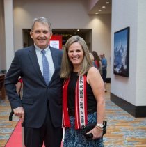 Kim Koss (left) and Lorie Kane (right) pose for a photo.