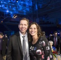 Gord Miller and HoF Catriona Le May Doan pose for photo
