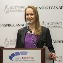 Inductee Cindy Klassen at 2017 media conference